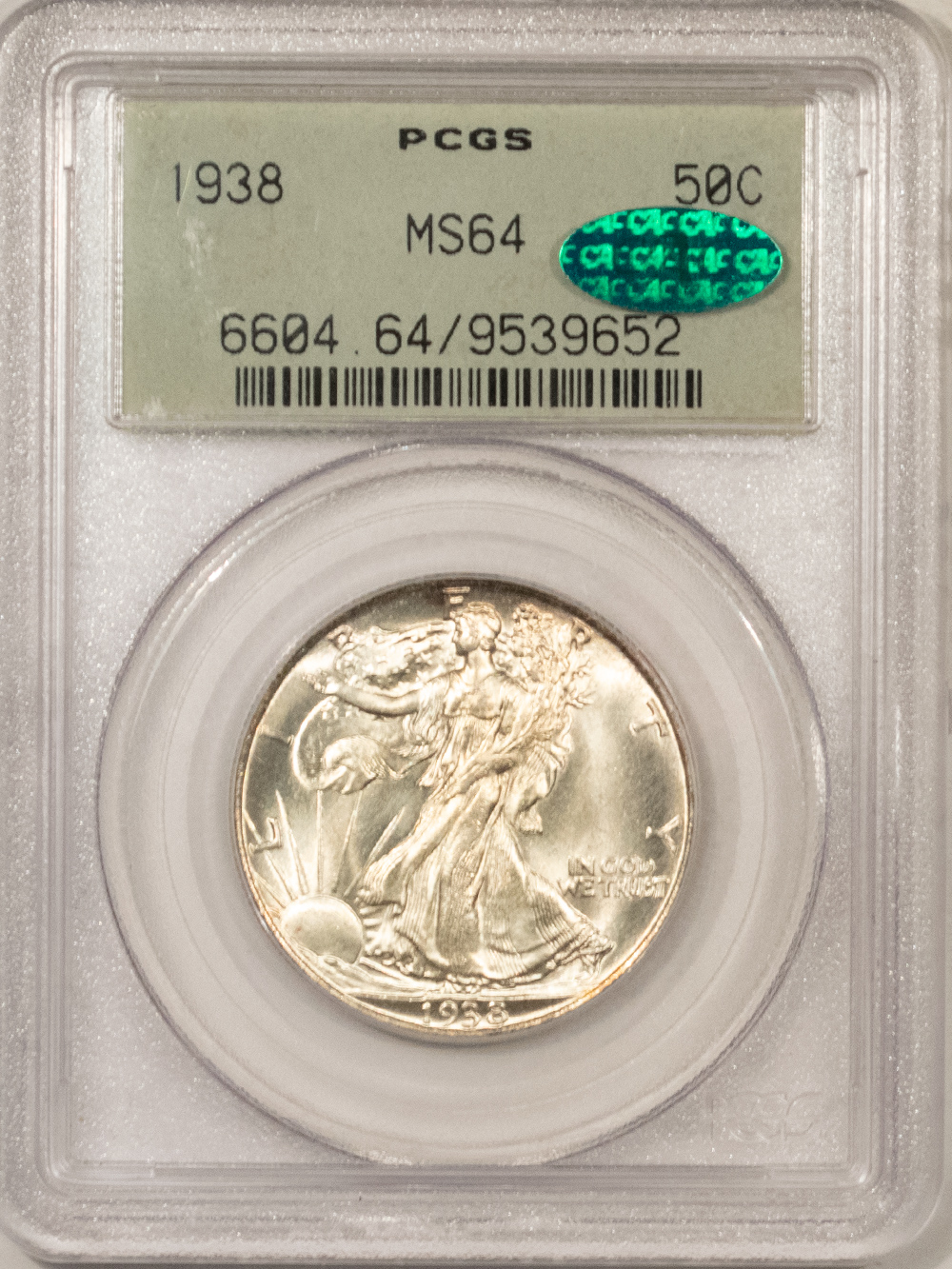 1938 WALKING LIBERTY HALF DOLLAR PCGS MS 64 OGH PQ LOOKS 65 CAC