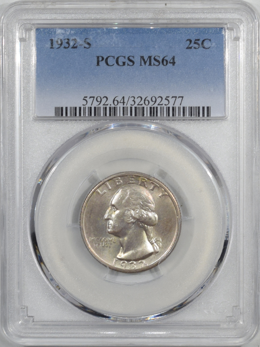 Download 1932-S WASHINGTON QUARTER PCGS MS-64, PRETTY COLOR, KEY DATE! - The Reeded Edge, Inc