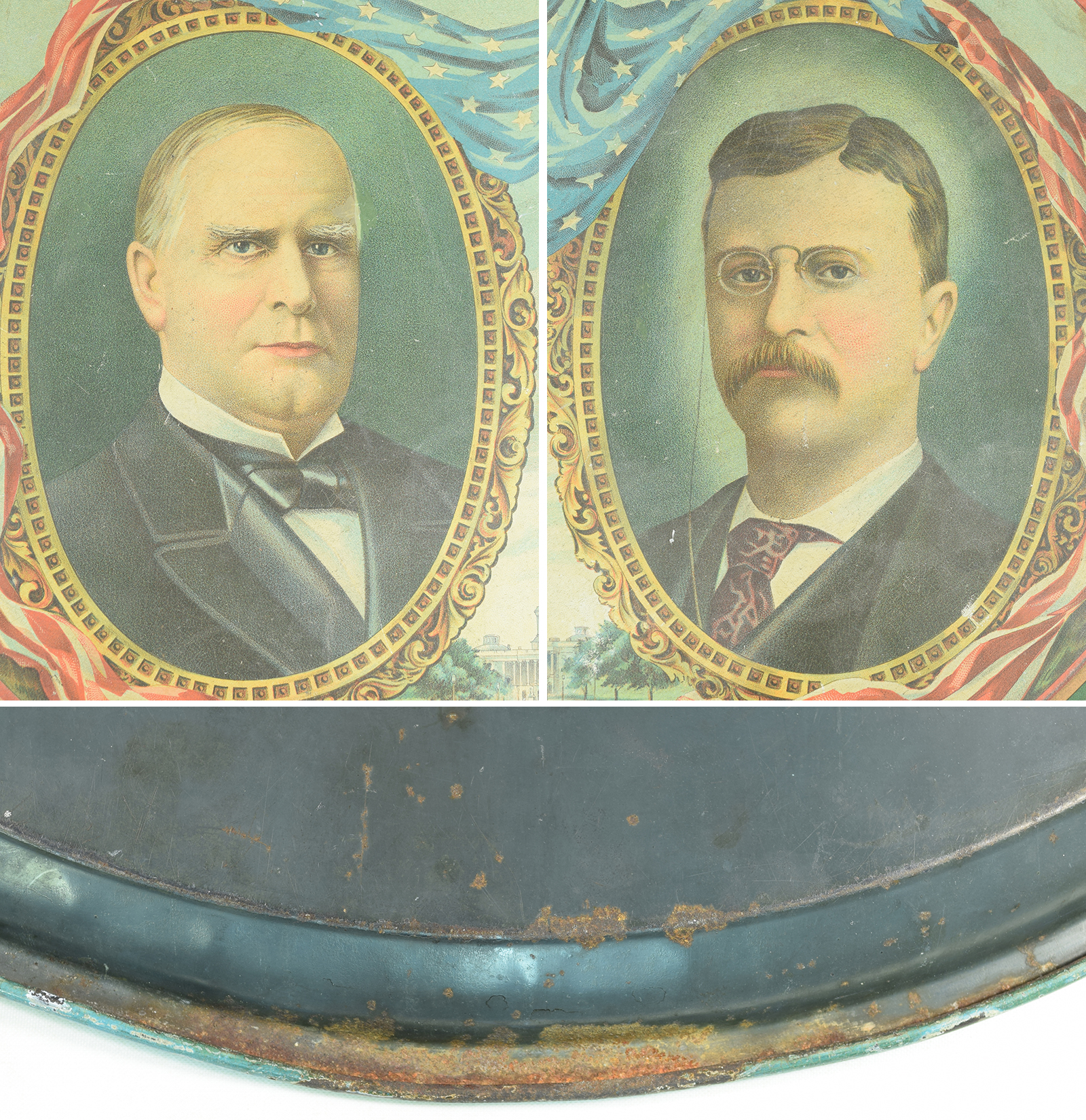Other Collectibles 1900 SCARCE 16″ OVAL MCKINLEY-ROOSEVELT JUGATE CAMPAIGN TIN TRAY VG+/EXC