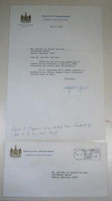 Documents & Autographs May 1, 1968 SPIRTO T. AGNEW SIGNED LETTER, M.L. King ASSASSINATION w/Env. XF/NM