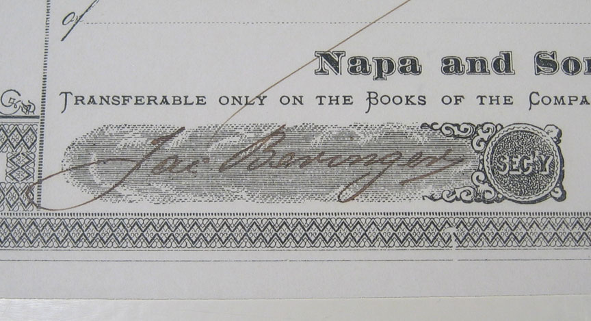 Other Collectibles 1872 EARLY NAPA WINE STOCK CERTIFICATE JACOB BERINGER SIGNED, RARE! EXC/NR MINT