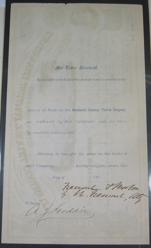 Other Collectibles 1872 CINCINNATI RAILWAY CO STOCK CERTIFICATE JAMES FREMONT SIGNED NEAR MINT