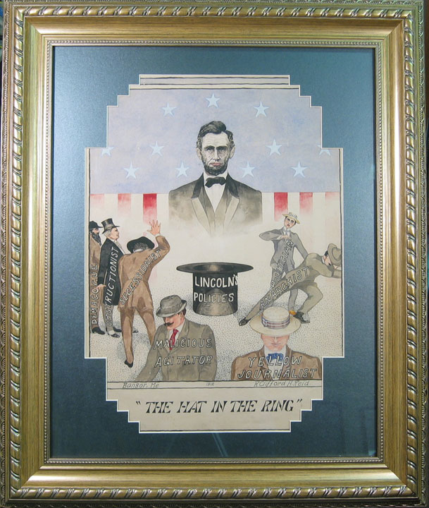Other Collectibles 1912 GRAPHIC HAT IN THE RING TAFT-RELATED PAINTED POSTER FRAME VG W/ CORNER TEAR