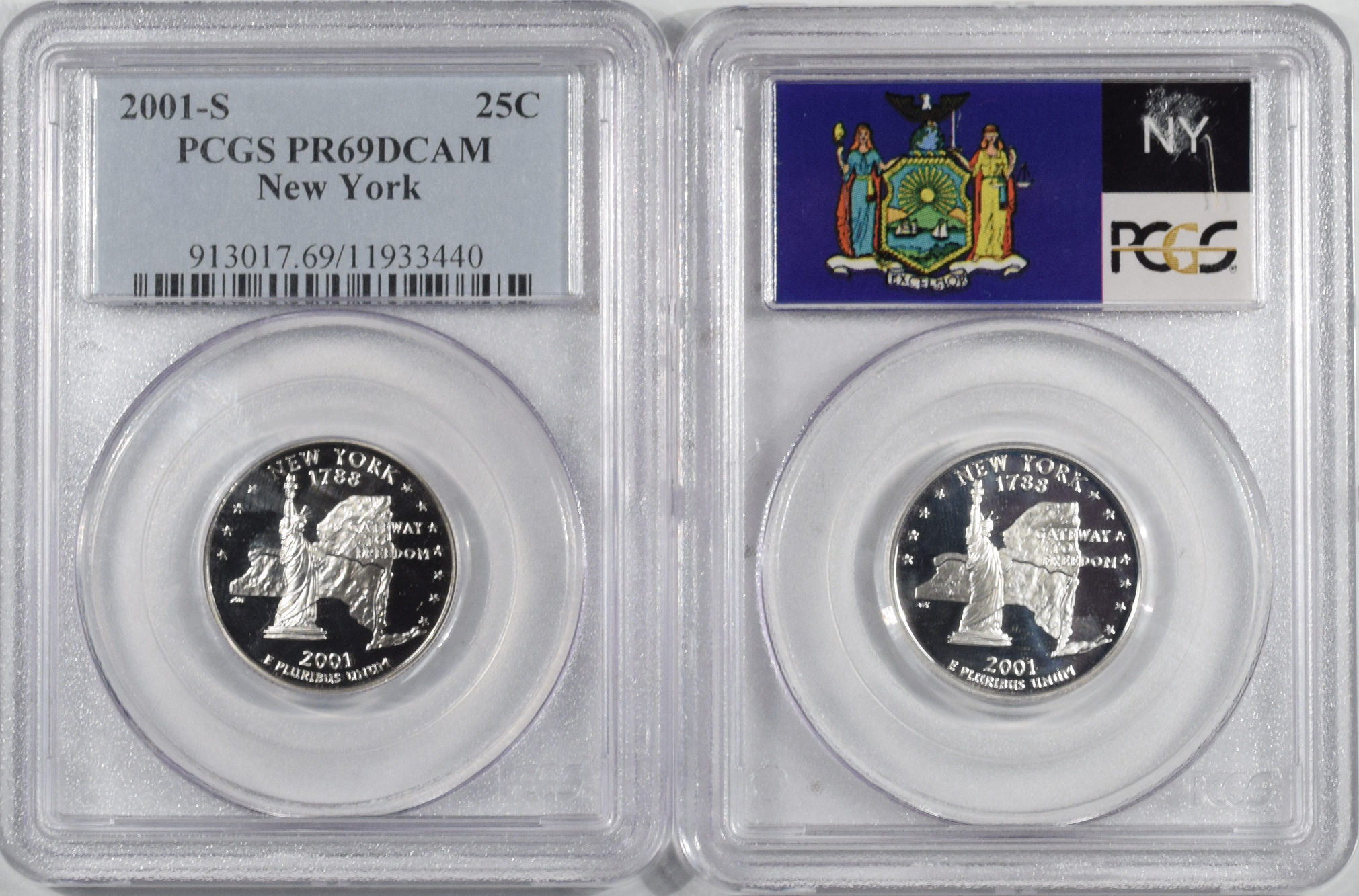 2001-S NEW YORK PROOF STATE QUARTER 2 COIN SILVER & CLAD ...