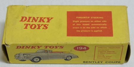 Vintage Diecast Toys DINKY #194 BENTLEY S COUPE, METALLIC BRONZE, NEAR-MINT W/ VG BOX; RARE COLOR!