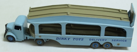 Dinky DINKY #982 PULLMORE CAR TRANSPORTER, 1ST VERSION-LIGHT BLUE, FAWN DECKS, VG+/BOX