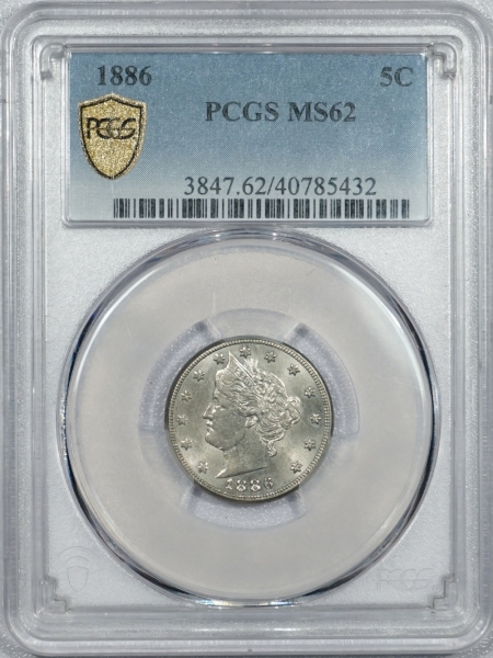 New Certified Coins 1886 LIBERTY NICKEL – PCGS MS-62 WELL STRUCK! FLASHY & KEY DATE!