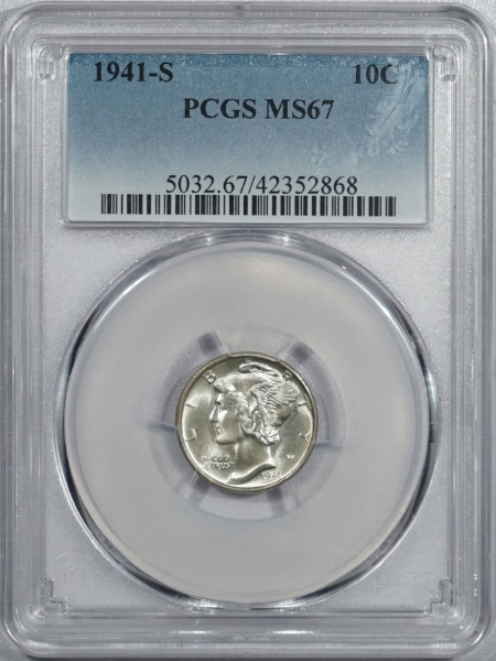 New Certified Coins 1941-S MERCURY DIME – PCGS MS-67 SUPERB, NEARLY FB!