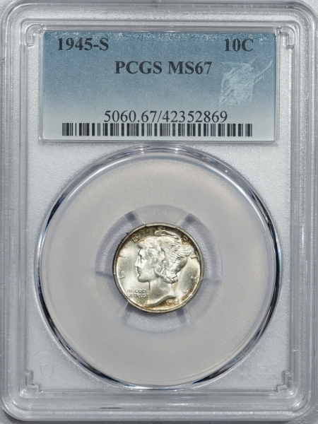 New Certified Coins 1945-S MERCURY DIME – PCGS MS-67 PRETTY! SUPERB GEM!