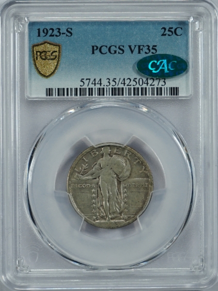 New Certified Coins 1923-S STANDING LIBERTY QUARTER – PCGS VF-35 WHOLESOME, TOUGH! CAC APPROVED!