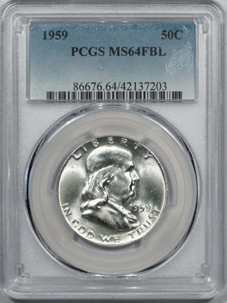 New Certified Coins 1959 FRANKLIN HALF DOLLAR – PCGS MS-64 FBL BLAST WHITE!