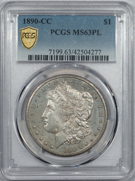 New Certified Coins 1890-CC MORGAN DOLLAR – PCGS MS-63 PL, PROOFLIKE