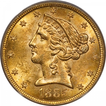 New Certified Coins 1885-S $5 LIBERTY HEAD GOLD – PCGS MS-62 PREMIUM QUALITY!