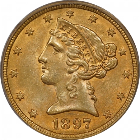 New Certified Coins 1897 $5 LIBERTY HEAD GOLD – PCGS MS-63 NEARLY 64 QUALITY! PREMIUM QUALITY!