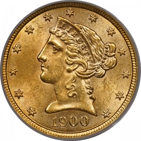 New Certified Coins 1900 $5 LIBERTY HEAD GOLD – PCGS MS-62+ PREMIUM QUALITY!