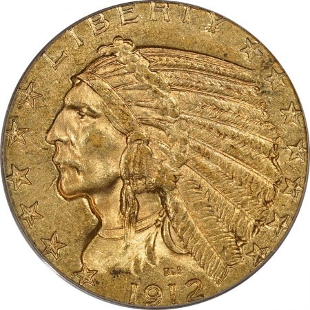 New Certified Coins 1912 $5 INDIAN HEAD GOLD – PCGS MS-61 LOOKS MS-62! PREMIUM QUALITY!