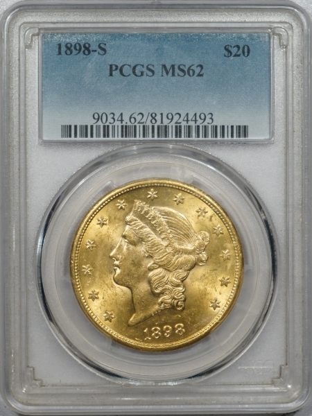 New Certified Coins 1898-S $20 LIBERTY HEAD DOUBLE EAGLE GOLD – PCGS MS-62