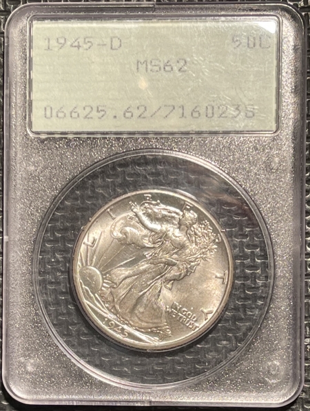 New Certified Coins 1945-D WALKING LIBERTY HALF DOLLAR – PCGS MS-62 PREMIUM QUALITY! RATTLER!
