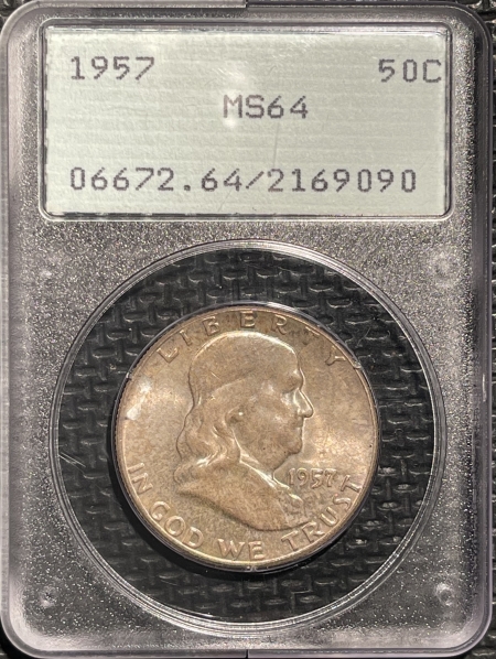 New Certified Coins 1957 FRANKLIN HALF DOLLAR – PCGS MS-64 PREMIUM QUALITY! RATTLER!
