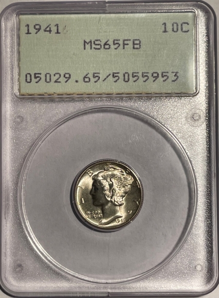 New Certified Coins 1941 MERCURY DIME – PCGS MS-65 FB, LOOKS 66+ FB PQ! RATTLER!
