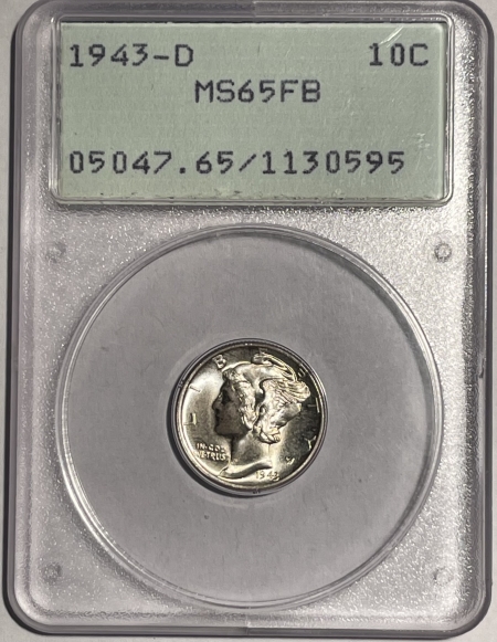New Certified Coins 1943-D MERCURY DIME – PCGS MS-65 FB PREMIUM QUALITY! RATTLER!