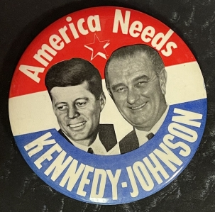 Post-1920 1960 4″ AMERICA NEEDS KENNEDY-JOHNSON JUGATE CAMPAIGN BUTTON, DESIRABLE & MINT!