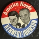 Post-1920 1960 4″ KENNEDY-JOHNSON, AMERICA’S MEN FOR THE ’60s JUGATE CELLO BUTTON-MINT!