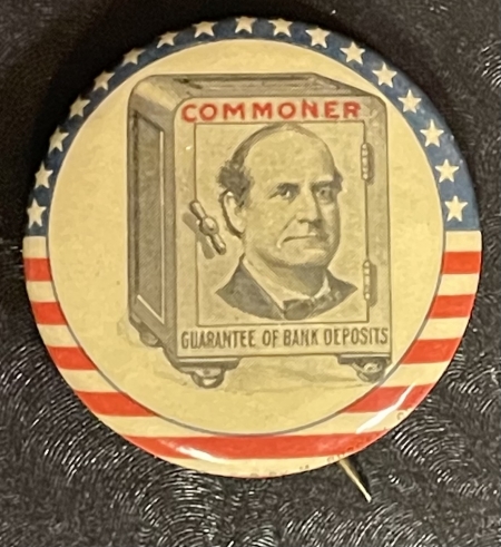 Pre-1920 1900 1 1/4″ BRYAN “COMMONER”, PIC SUPERIMPOSED ON SAFE CAMPAIGN BUTTON-RARE/MINT