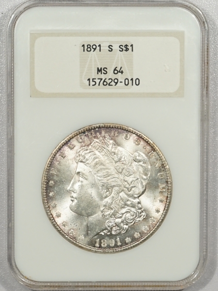New Certified Coins 1891-S MORGAN DOLLAR – NGC MS-64, FATTIE HOLDER, PREMIUM QUALITY++!