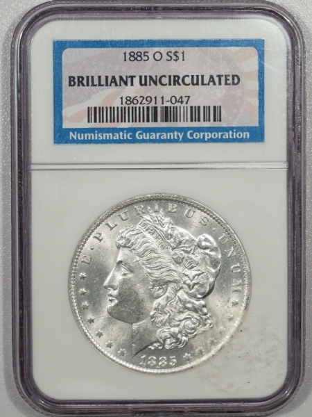 New Certified Coins 1885-O MORGAN DOLLAR – NGC BRILLIANT UNCIRCULATED, PQ! LOOKS GEM!