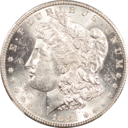 New Certified Coins 1881-S MORGAN DOLLAR – NGC MS-62, FLAG HOLDER