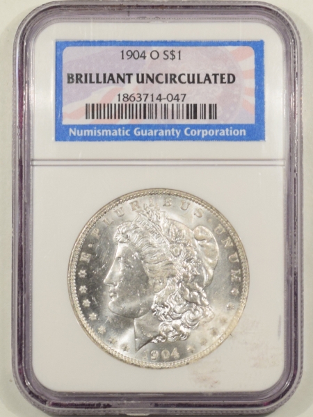 New Certified Coins 1904-O MORGAN DOLLAR – NGC BRILLIANT UNCIRCULATED, VERY CHOICE!