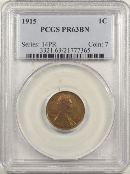 New Certified Coins 1915 MATTE PROOF LINCOLN CENT – PCGS PR-63 BN