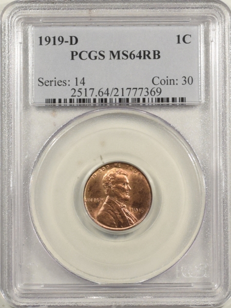 New Certified Coins 1919-D LINCOLN CENT – PCGS MS-64 RB PREMIUM QUALITY! LOOKS FULL RED!