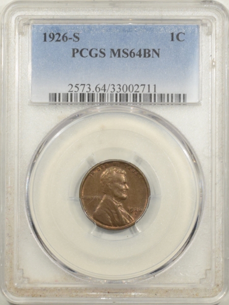New Certified Coins 1926-S LINCOLN CENT – PCGS MS-64 BN, SMOOTH, TOUGH DATE!