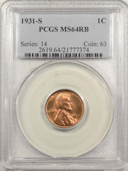New Certified Coins 1931-S LINCOLN CENT – PCGS MS-64 RB