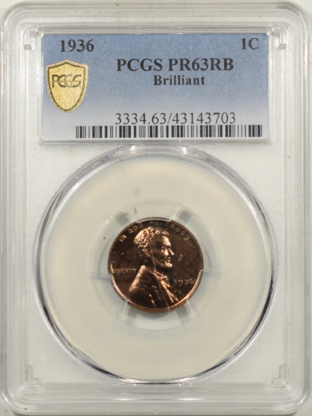 New Certified Coins 1936 PROOF LINCOLN CENT – PCGS PR-63 RB BRILLIANT!