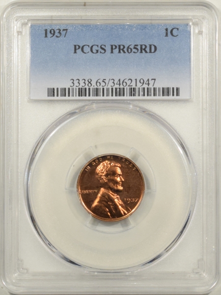 New Certified Coins 1937 PROOF LINCOLN CENT – PCGS PR-65 RD