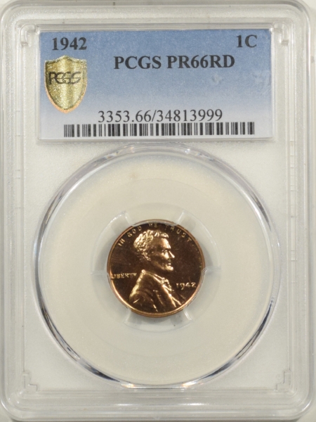 New Certified Coins 1942 PROOF LINCOLN CENT – PCGS PR-66 RD