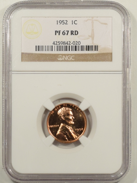 New Certified Coins 1952 PROOF LINCOLN CENT – NGC PF-67 RD