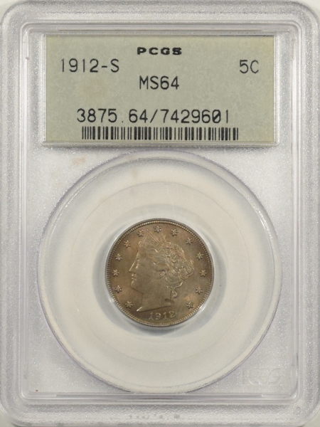 New Certified Coins 1912-S LIBERTY NICKEL – PCGS MS-64 PREMIUM QUALITY!