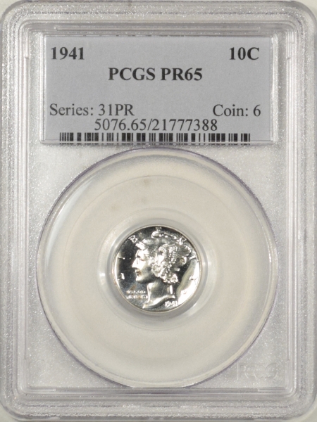 New Certified Coins 1941 PROOF MERCURY DIME – PCGS PR-65