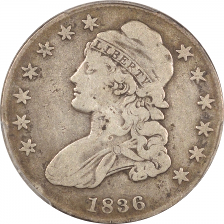 New Certified Coins 1836 CAPPED BUST HALF DOLLAR – LETTERED EDGE – PCGS F-12 PREMIUM QUALITY!