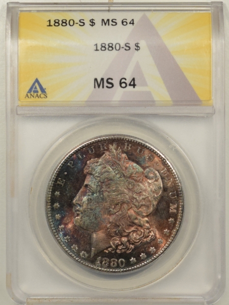 New Certified Coins 1880-S MORGAN DOLLAR – ANACS MS-64 GORGEOUS!