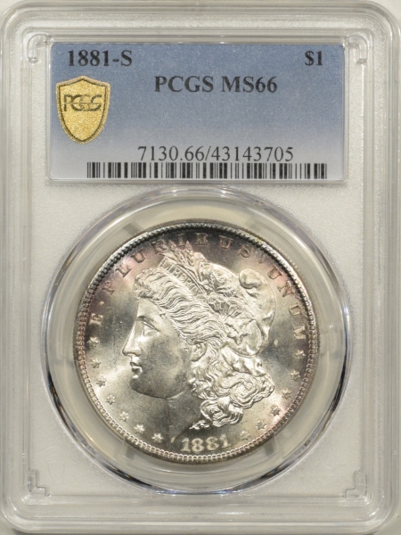 New Certified Coins 1881-S MORGAN DOLLAR – PCGS MS-66, FLASHY & PRETTY!