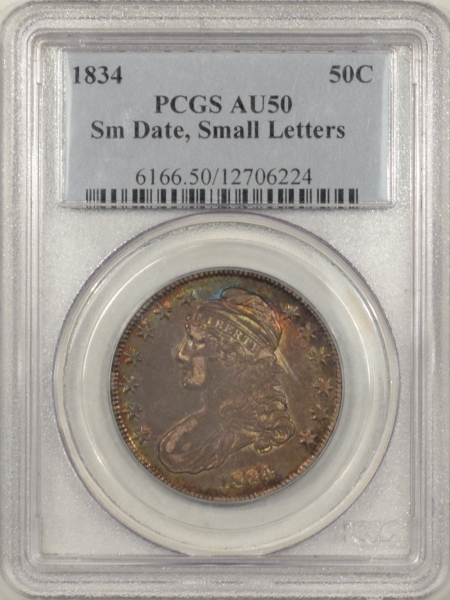 U.S. Certified Coins 1834 CAPPED BUST HALF DOLLAR – SMALL DATE & LETTERS – PCGS AU-50 PRETTY!