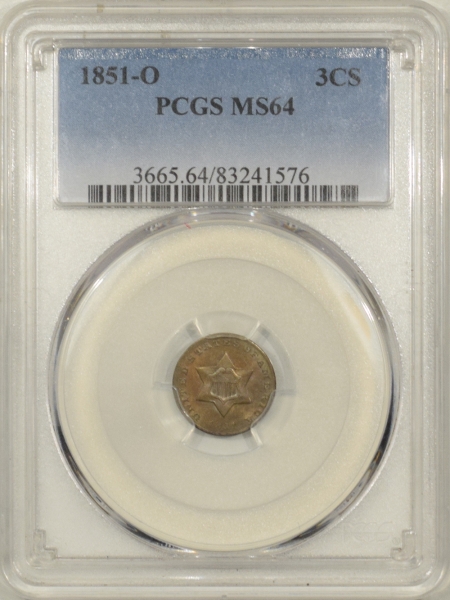 New Certified Coins 1851-O THREE CENT SILVER – PCGS MS-64