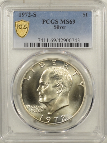 U.S. Certified Coins 1972-S EISENHOWER SILVER DOLLAR – PCGS MS-69, RARE! PCGS TOP POP!