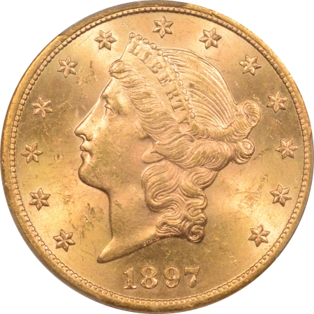 New Certified Coins 1897 $20 LIBERTY GOLD DOUBLE EAGLE – PCGS MS-63, OLD HOLDER & PREMIUM QUALITY!