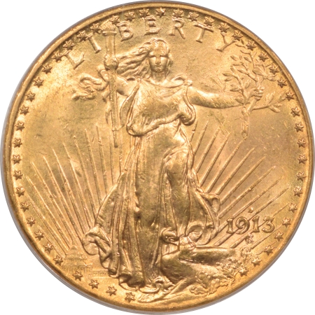 New Certified Coins 1913-D $20 SAINT GAUDENS GOLD DOUBLE EAGLE – PCGS MS-62, PREMIUM QUALITY!